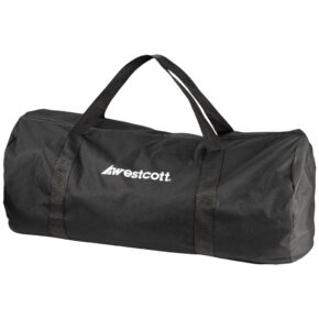 1724768146_886 Westcott Background Storage Bag on musta pussukka, jossa on kaksi kahvaa ja Westcottin logo painettuna valkoisella sivulla.