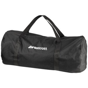 1724768146_886 Westcott Background Storage Bag on musta pussukka, jossa on kaksi kahvaa ja Westcottin logo painettuna valkoisella sivulla.