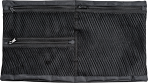 800q-01_112351 BW OUTDOOR CASES MESHBAG /MB FOR TYPE 6600 on musta verkko-organisaatiopussi, jossa on kolme erikokoista vetoketjulokeroa, jotka on järjestetty vaaka- ja pystysuoraan.