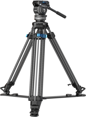 800q-01_128820 SIRUI PRO VIDEO TRIPOD KIT RAPID TWIN-LEG SQ75+VHS10 on ammattikäyttöön tarkoitettu musta kolmijalka, jossa on säädettävät jalat, kallistuspää ja jalustan levitin vakaata kameratukea varten.