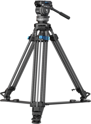 800q-01_128820 The SIRUI PRO VIDEO TRIPOD KIT RAPID TWIN-LEG SQ75+VHS10 is a black tripod designed for professional use, featuring adjustable legs, a tilt head and a tripod spreader for stable camera support.