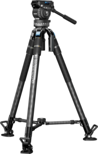 800q-01_128821 The Sirui SVS75 + VHS10 Pro Video Tripod Rapid Kit is a black professional tripod with adjustable legs, fluid head and handle, with secure locks and sturdy feet for camera or camcorder stability.