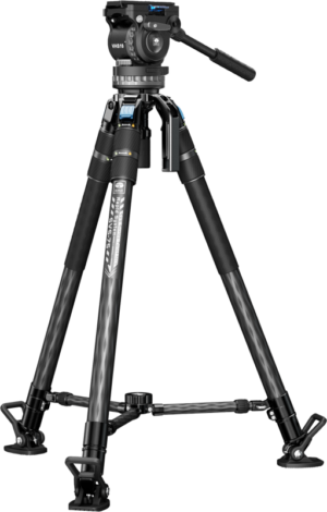 800q-01_128821 The Sirui SVS75 + VHS10 Pro Video Tripod Rapid Kit is a black professional tripod with adjustable legs, fluid head and handle, with secure locks and sturdy feet for camera or camcorder stability.