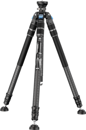 Sirui One Step Height Adjustment Carbon Video Tripod SVS60 -jalustassa on musta hiilikuiturakenne, kolme ulosvedettävää jalkaa, joissa on kierrelukitus, keskipylväs ja kumijalat, kuvassa vaaleanharmaalla taustalla.