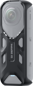 Insta360 X5 Thermo Grip Coverin lähikuvassa korostuvat sen kuvioitu kahva ja painikkeiden yksityiskohdat, jotka on suunniteltu tehostamaan mustan Insta360 X3 -toimintakameran kestäviä ominaisuuksia.