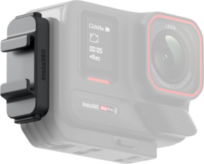 Close-up of the metal Insta360 Ace Pro 2/Ace Pro/Ace Quick Release Cold Shoe mounted on the side of the partially visible Insta360 Ace Pro 2 action camera.