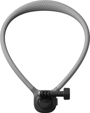 800q-01_133628 The Insta360 Neck Mount is a grey, flexible neck accessory with a camera attachment point and a tension knob at the bottom, designed for free use of the camera.