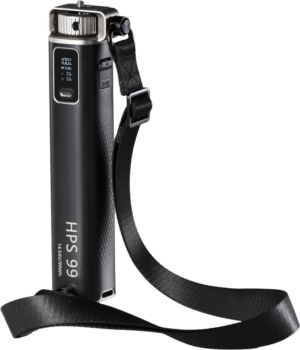 800q-01_134143 The SmallRig 5249 HPS99 Handheld Power Stick Kit is a black wrist strap stabilizer marked HPS 99. It has a digital display and power button, and is designed for cameras or smartphones.