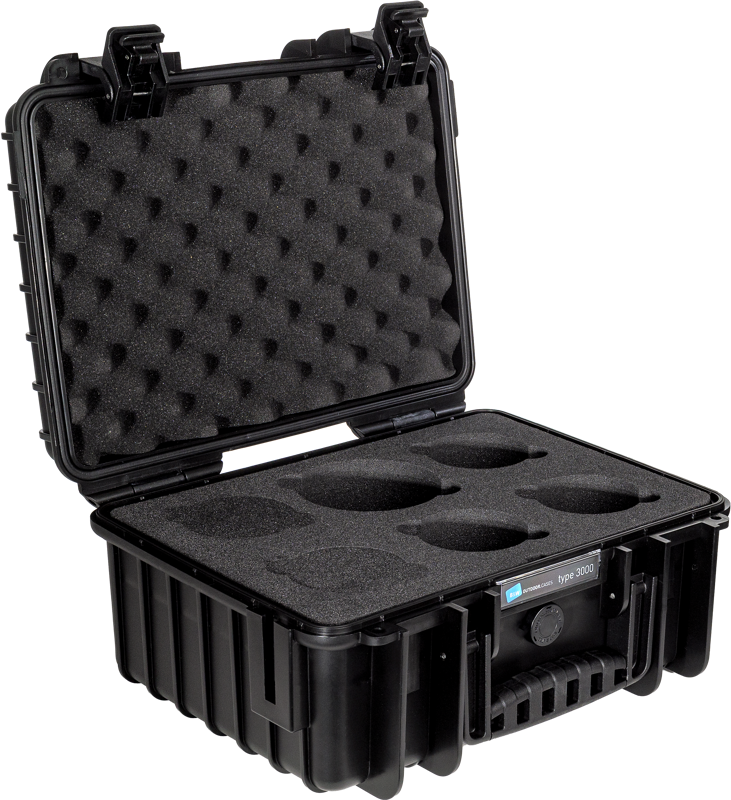 800q-02_123721 B&W Outdoor Cases Type 3000 with custom foam for Samyang V-AF T1.9 Sony FE -suojalaukku, musta
