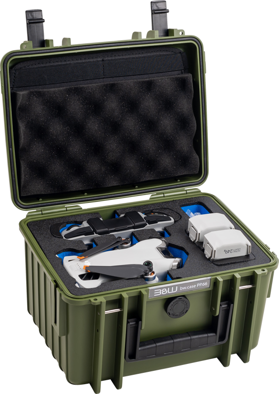 800q-02_126684 B&W Outdoor Cases Type 2000 for DJI Mini 4 Pro -suojalaukku, vihreä