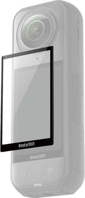 800q-01_133839 Insta360 X5 screen protector The screen protector is displayed in front of the Insta360 camera, showing that it fits over the camera screen.