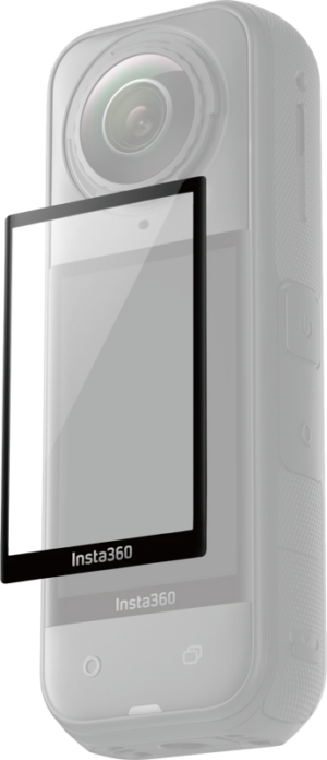 800q-01_133840 Insta360 X5 Cooling Screen Protector -näytönsuoja on kuvassa kohdistettuna Insta360-kameran eteen, valmiina kiinnitettäväksi kameran näytön päälle.