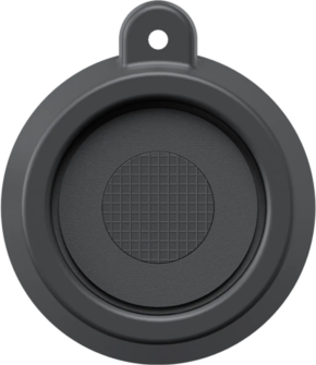 800q-01_133895 The Insta360 Hard Hat Camera Mount Base is a round, black silicone holder with a small top loop designed to hold and securely mount your camera or tracking device. It features a textured, grid patterned surface in the center for added grip.
