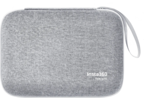 800q-01_133917 The Insta360 GO 3/GO 3S Carry Case is a grey, zippered fabric case with wrist strap and features the insta360 logo and white "Think bold." on the front.