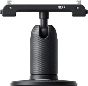 800q-01_133921 The Insta360 GO 3/GO 3S Pivot Stand is a black, textured cylindrical bracket with a circular base and adjustable top bracket that appears on a white background.