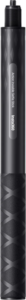 Lieriönmuotoinen musta Insta360 Action Invisible Selfie Stick, jossa on kuvioitu, timanttikuvioitu pinta, metallinen ulkonäkö ja kierteitys yläpäässä.