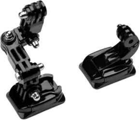 800q-01_134055 The Insta360 Helmet Mount Kit includes two black plastic adapters with adjustable joints, ideal for mounting action cameras on a helmet or flat surface.