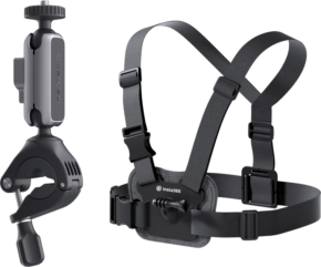 800q-01_134056 Insta360 Bike Kit, a black sling mount with adjustable straps and a clamp that allows hands-free use of the action camera, is visible against a light background.