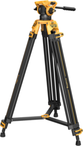 SmallRig 5523 AD-01 Heavy-Duty Fluid Head Tripod - BumbleBee Edition on mustakeltainen ammattilaisjalusta, jossa on säädettävät jalat, keskituki ja kahva kameran sujuvaan panorointiin.