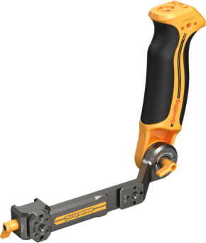 800q-01_134246 SmallRig 5524 Sling Handle DJI RS - BumbleBee Edition on musta ja oranssi ergonominen kamerarigin lisävaruste, jossa on säädettävät nivelet, litteä kiinnitys, jossa on Transformers-merkintä ja SmallRig-brändi.