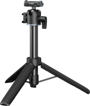 800q-01_134256 The SmallRig 5435 Grip-tripod for action cameras is a black portable tripod with three folding legs and an adjustable centre column, shown in white.