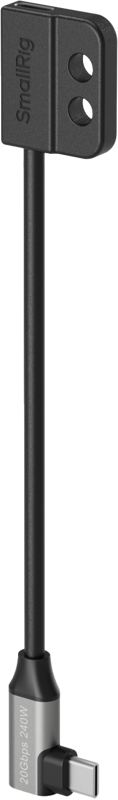 800q-01_134322 SmallRig 5595 USB-C tiedonsiirtokaapeli (uros → naaras) on musta ja hopeinen USB-C tiedonsiirtokaapeli, jossa on suorakulmainen muotoilu ja litteä, suorakulmainen liitin, joka sopii ihanteellisesti elektronisten laitteiden liittämiseen ja kiinnittämiseen.