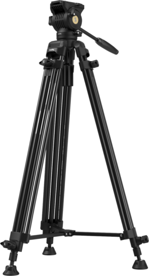 800q-01_134326 The SmallRig 5440 AD14 aluminium tripod is a black camera tripod with adjustable head and handle, three sturdy extendable legs and rubber feet, shown in white.