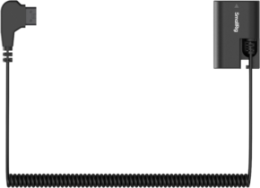 SmallRig 5410 D-Tap - LP-E6P The power cable is a black twisted pair cable with an L-shaped USB connector at one end and a rectangular SmallRig battery adapter at the other end, shown with a white background.