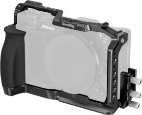800q-01_134692 The black SmallRig 5467 Cage for Nikon ZR mounts on a grey Nikon Z-series camera body and offers improved grip, mounting options and accessory slots. Camera colour is shown for illustrative purposes only.