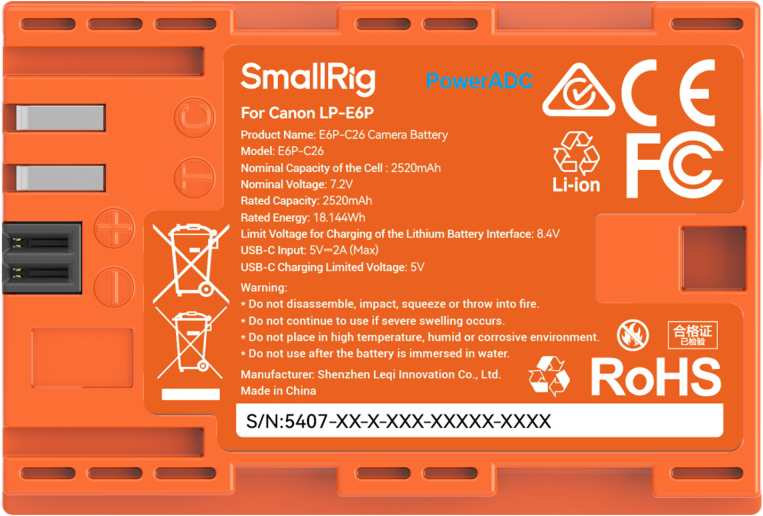 800q-03_134331 SmallRig 5407 USB-C -akku Canon LP-E6P (oranssi)