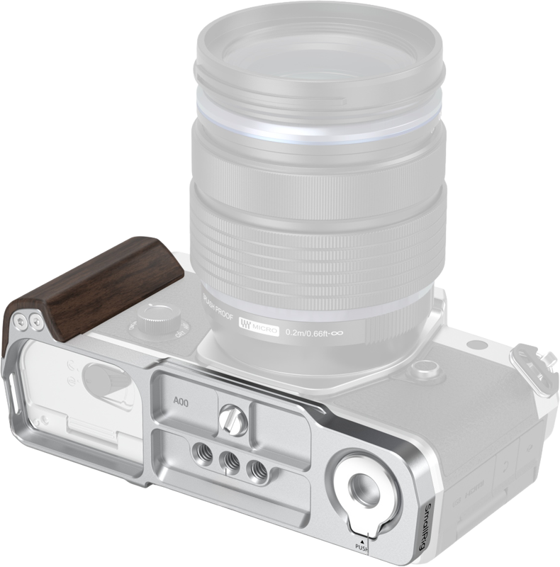 800q-03_134498 SmallRig 5563 L-shaped mount plate with wooden handle for OM System OM-3 -handle