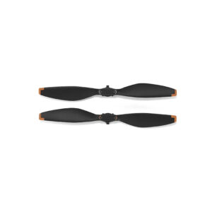 Propellite Two DJI Mini 5 Pro propellers, black with orange tips, appear horizontally and parallel on a white background.