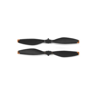 Propellite Two DJI Mini 5 Pro propellers, black with orange tips, appear horizontally and parallel on a white background.
