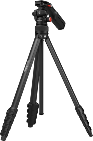 800q-01_134759 The SmallRig 5473 Compact Aluminum Tripod with Phone Clamp features adjustable legs and a ball end mount, shown in black on a light-coloured background.