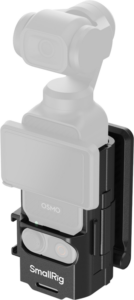 800q-01_134761 The SmallRig 5631 Mount Support for DJI Osmo Pocket 3 is a black mount designed to hold your compact camera securely, and in this image the camera and screen are shown with a semi-transparent grey coating.