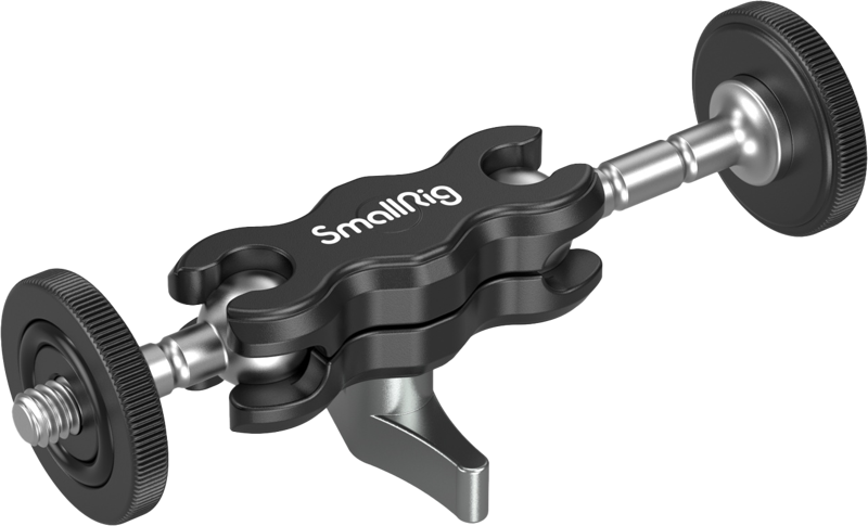 800q-01_3238B SMALLRIG 3238 Mini Magic Arm with Universal Ballhead on metallinen kameran lisälaite, jossa on kaksi säädettävää niveltä ja peukaloruuvilukot molemmissa päissä laitteiden kiinnittämistä tai asemointia varten.