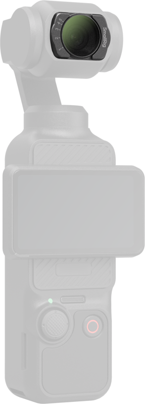 SmallRig 5831 Attachable ND2-ND32 -suodatin on harmaa suodatin, joka on suunniteltu DJI Osmo Pocket 3:lle, joka on kompakti käsikamera, jossa on gimbaalissa oleva objektiivi, suorakulmainen kosketusnäyttö ja ohjauspainikkeet.