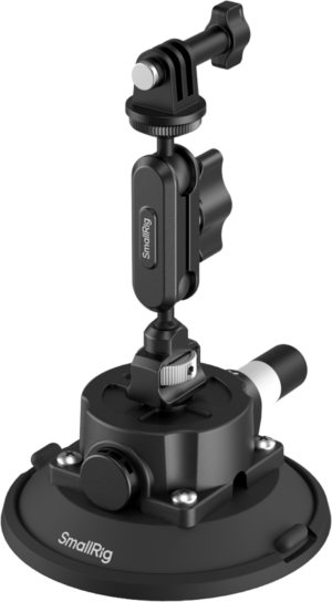 800q-01_135080 The SmallRig 5855 4.5" suction cup mount for action cameras is a black camera mount with adjustable arm and suction cup base, designed for mounting cameras or accessories on flat surfaces.