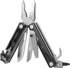 800q-01_135648 The SmallRig 5294 EDC multi-tool for photographers features pliers, a knife, file, screwdriver, bottle opener and other folding tools, presented in fan-shaped order. Its handles are black and silver.