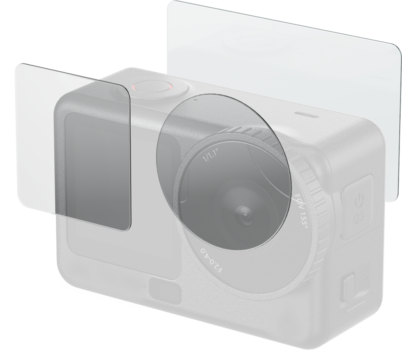 800q-01_135712 The SmallRig 5892 protective glass is shown applied to the DJI Osmo Action 6 camera, demonstrating how this protective glass protects the camera screen and lens.