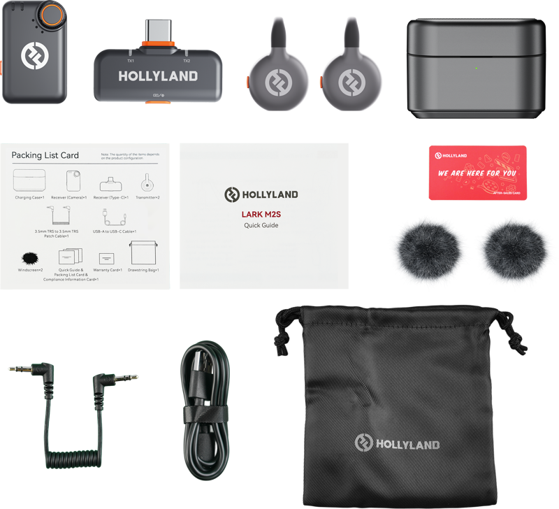 800q-02_130885 Hollyland Lark M2S Mini Combo Wireless Lavalier Microphone Mini Combo (Space Gray) -langaton mikrofonijärjestelmä