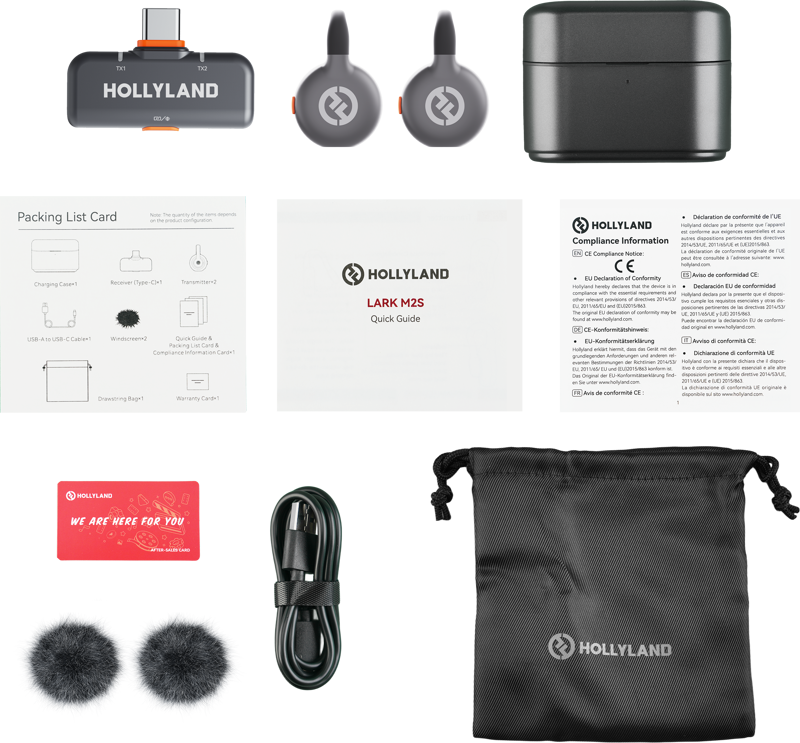 800q-02_130886 Hollyland Lark M2S Duo Wireless Lavalier Microphone with USB-C Plug (Duo, Space Gray) -langaton mikrofonisetti
