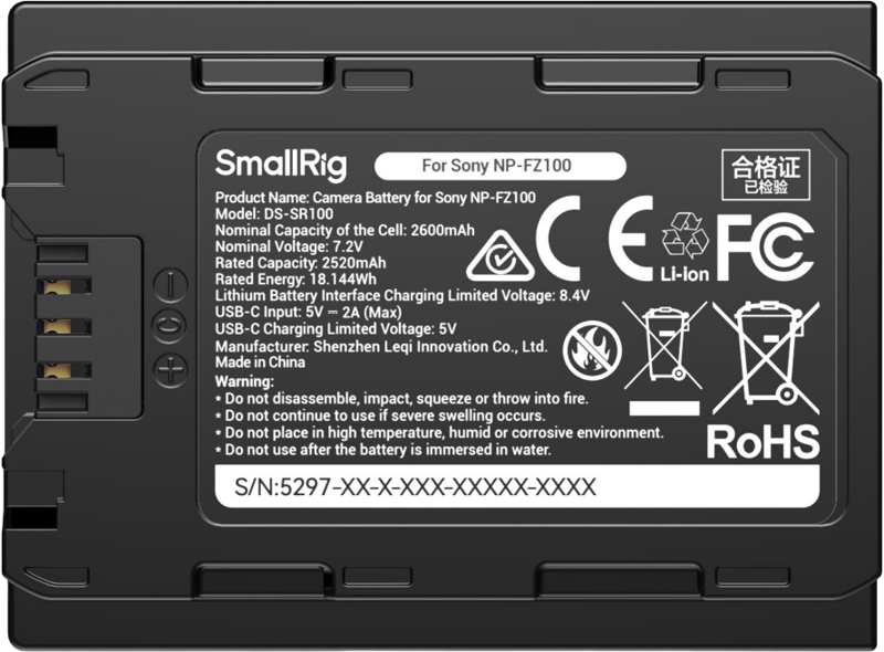 800q-04_136473 SmallRig 5297 USB-C Camera Battery with Power Display for Sony NP-FZ100 -akku