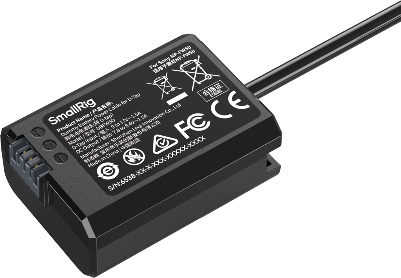 800q-02_139307 SmallRig 6538 Dummy Battery Power Cable for D-Tap for Sony NP-FW50 battery power cable